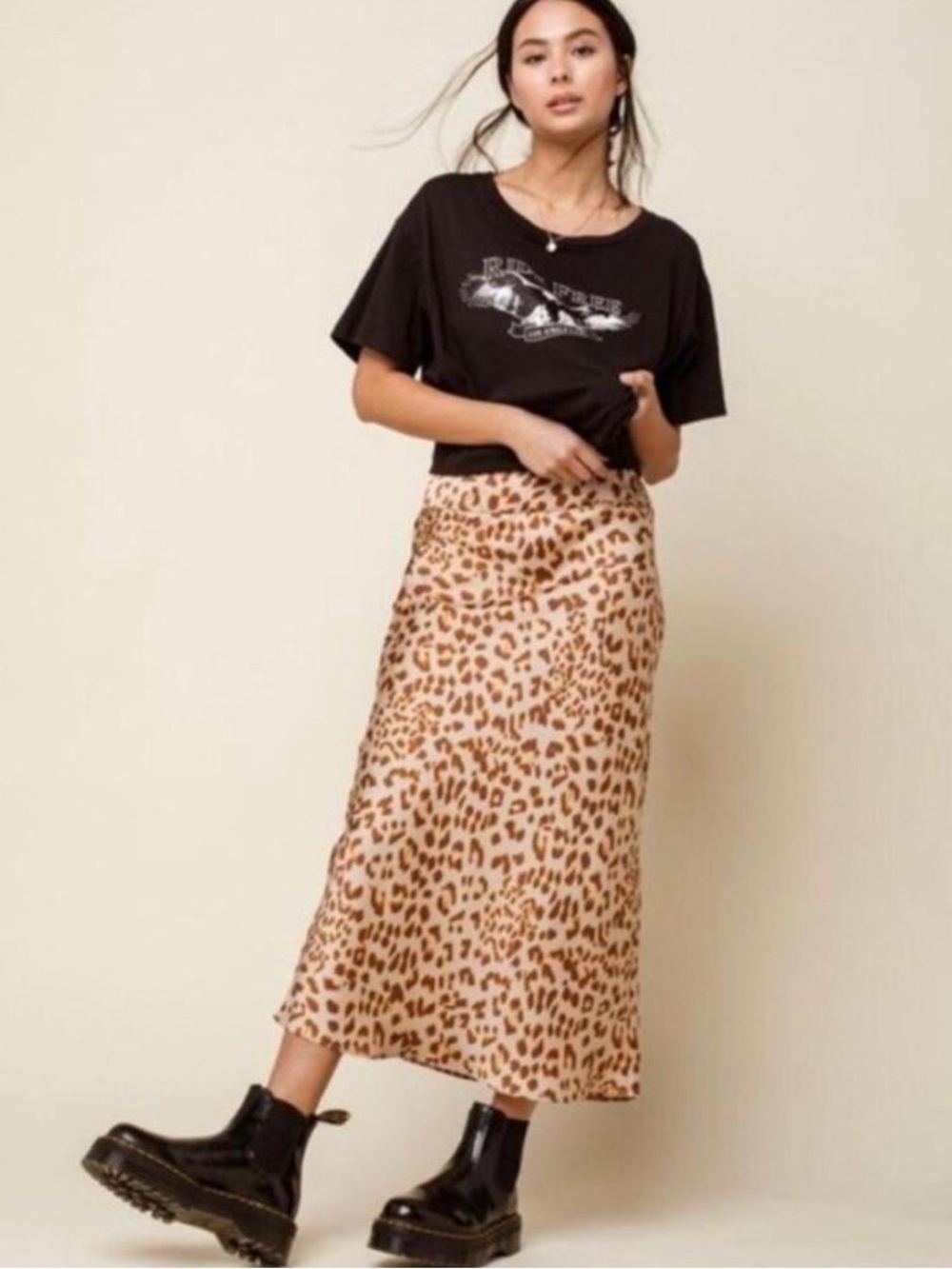 Free people Leopard Print Midi Skirt - Beige Brown